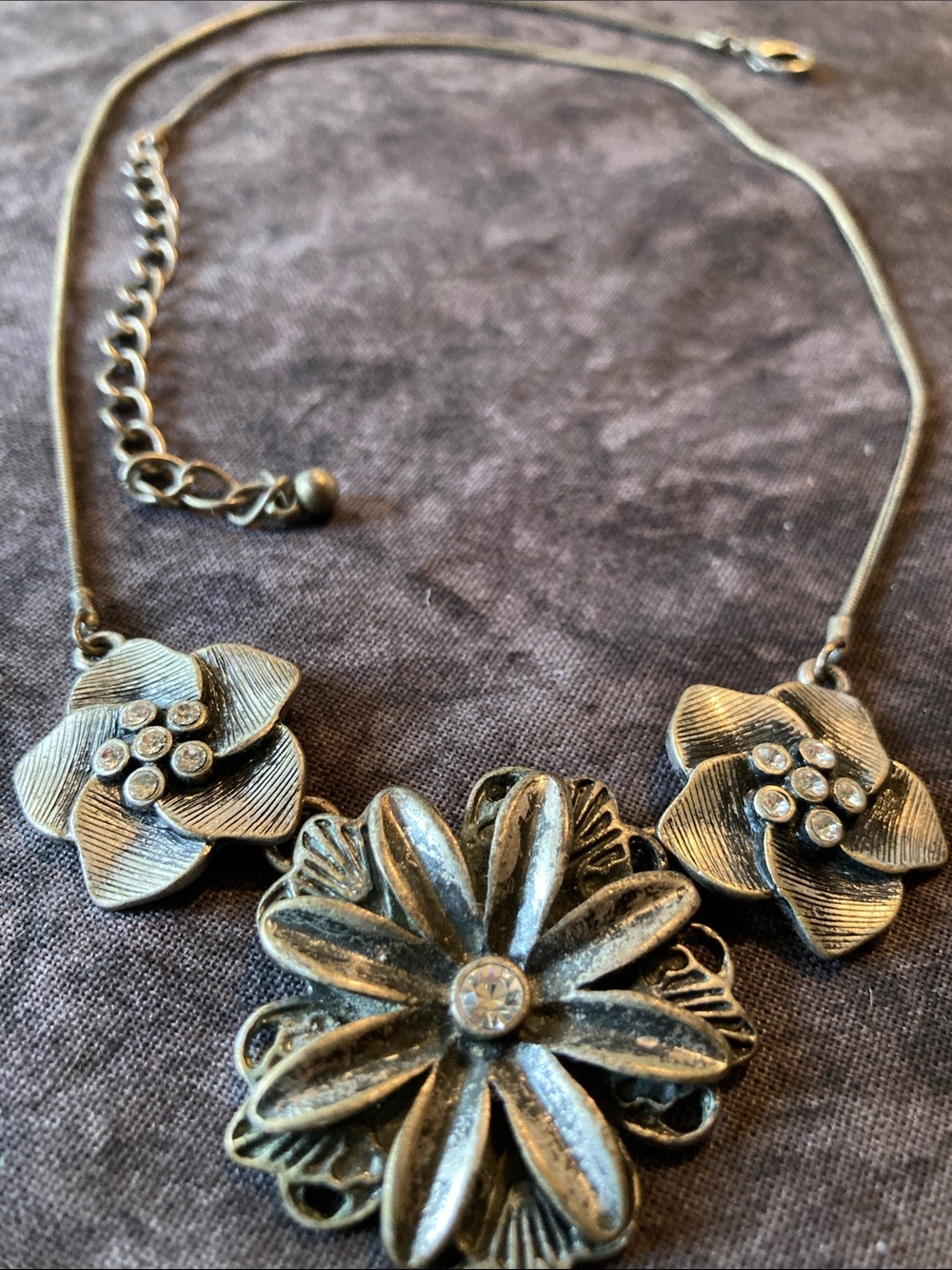 Antique Look Silver Tone Floral Statement Necklace